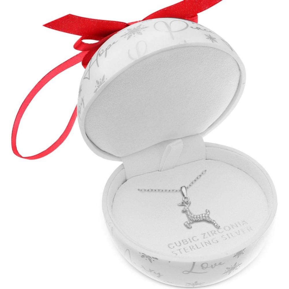 Sterling Silver Cubic Zirconium Reindeer Necklace - Picture 2 of 3